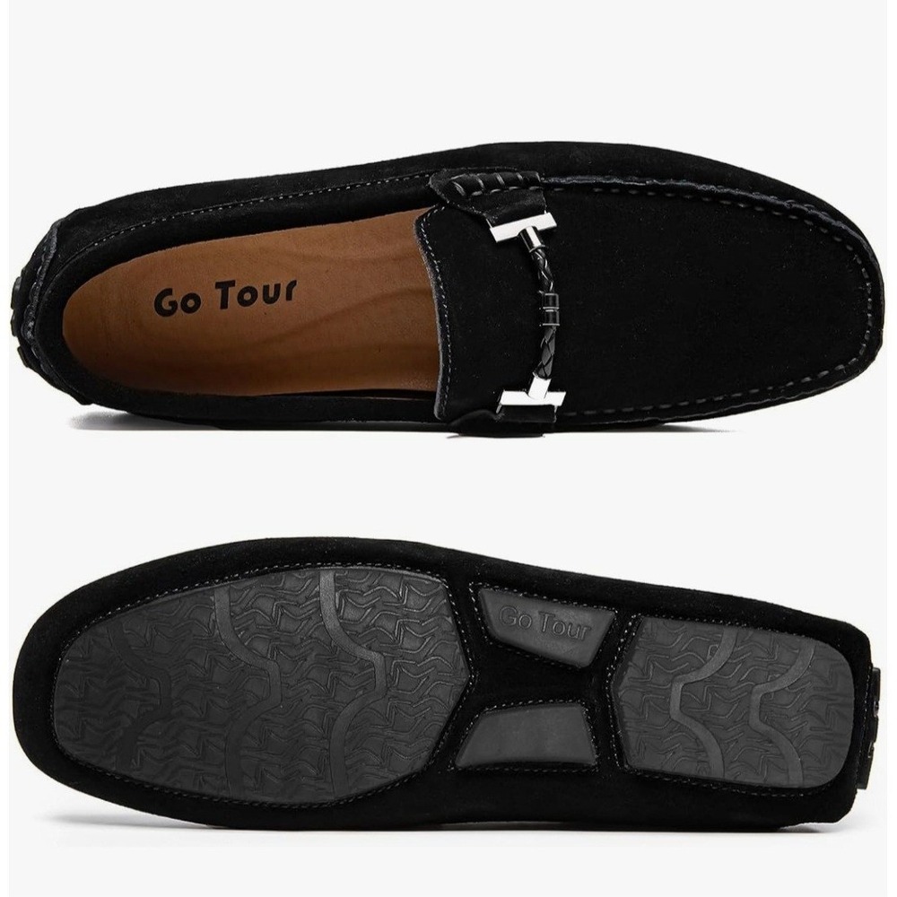 Go Tour Mens Black Suede Driving Loafers Bit Detail Slip On Shoes 11 M